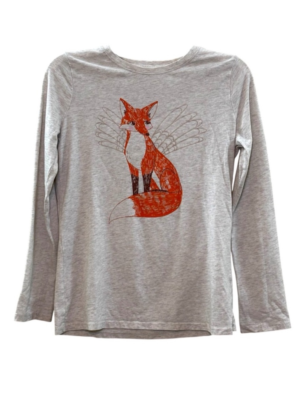 Cat & Jack Heather Gray Long Sleeve Tee Fox with Wings Graphic Size Large 10/12